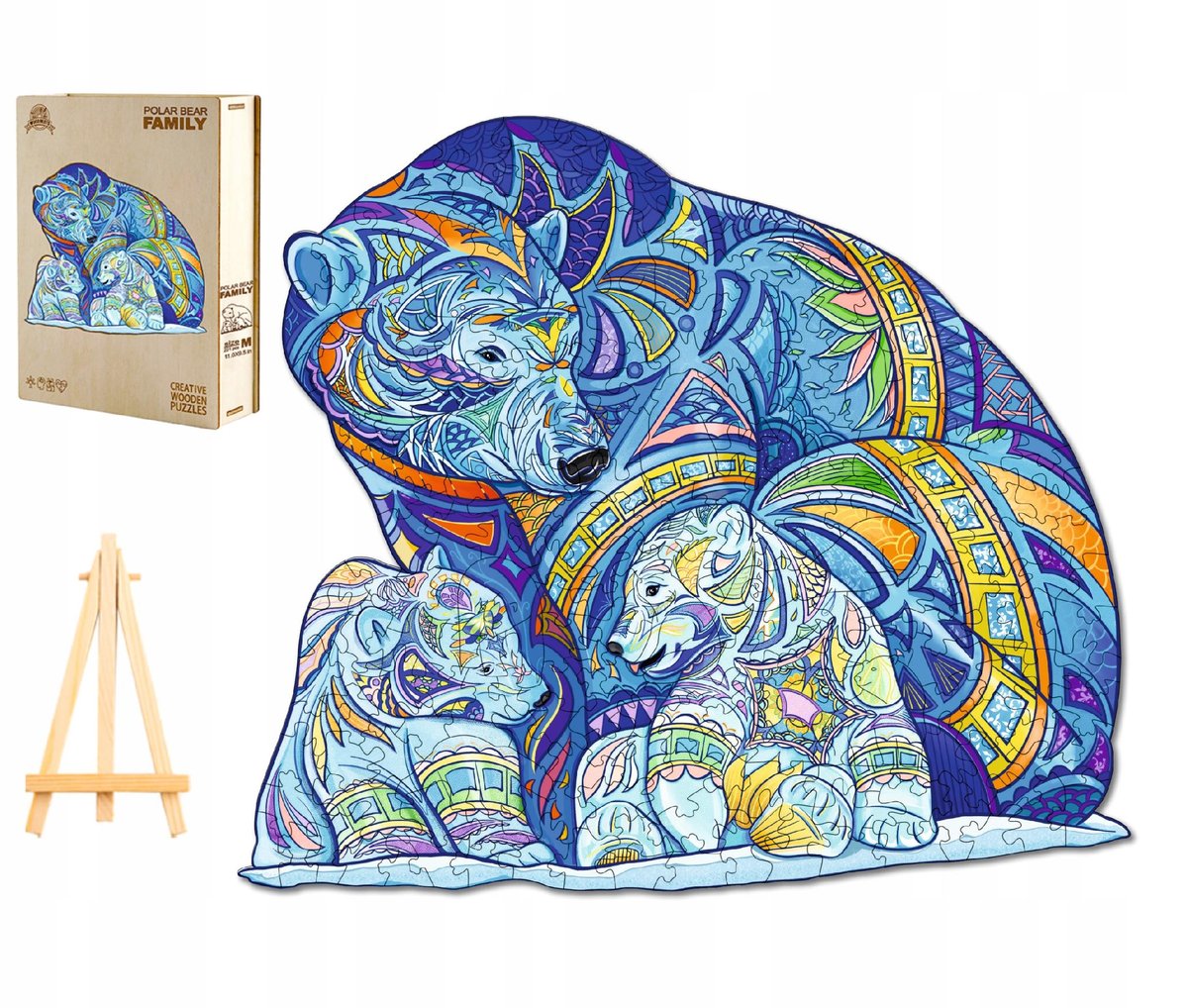 PUZZLE DREWNIANE DUŻE 292 ELEMENTY RODZINA NIEDŻWIEDZI DREWNIANE PUDEŁKO