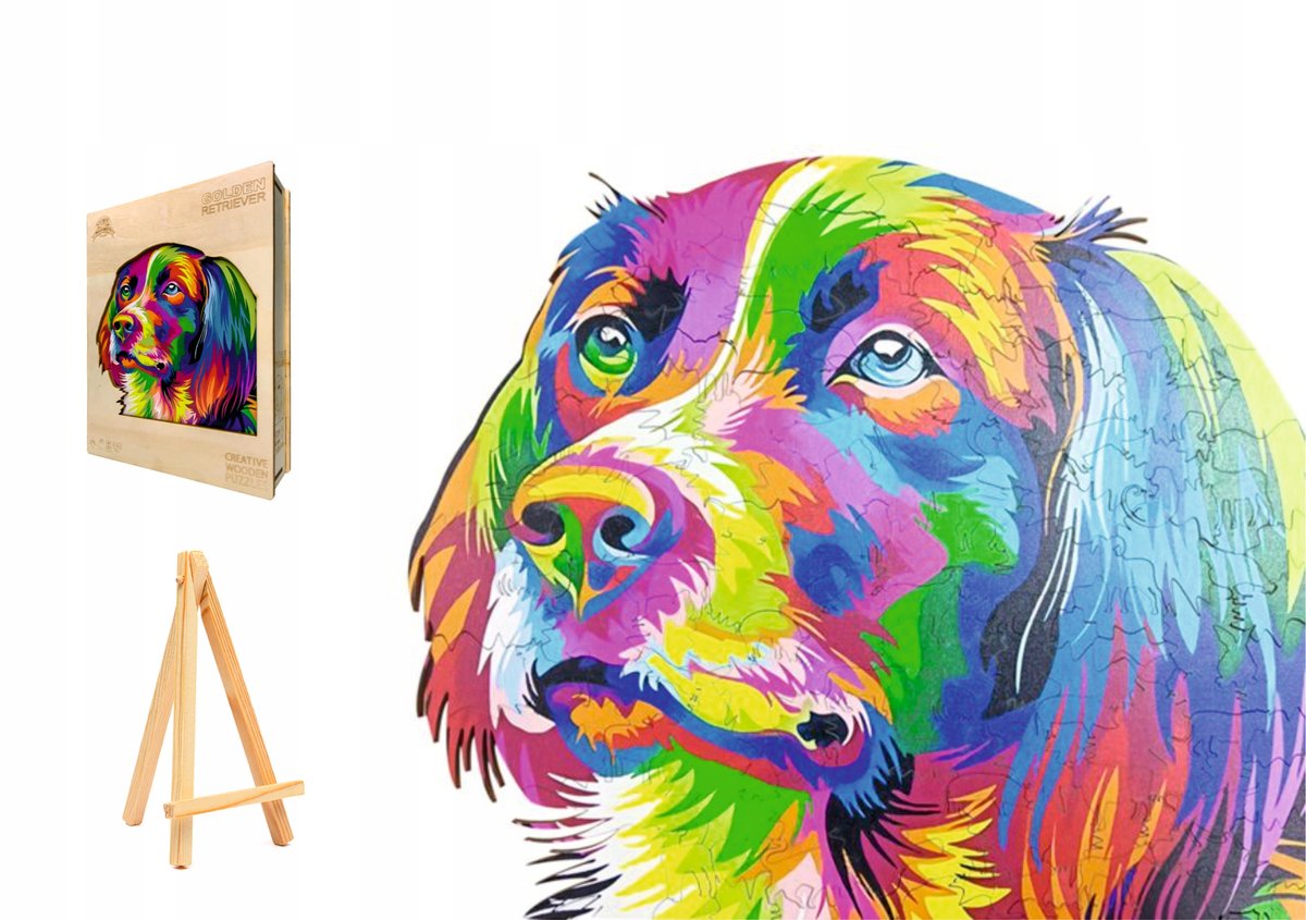PUZZLE DREWNIANE DUŻE 293 ELEMENTY GOLDEN RETRIEVER W DREWNIANYM PUDEŁKU
