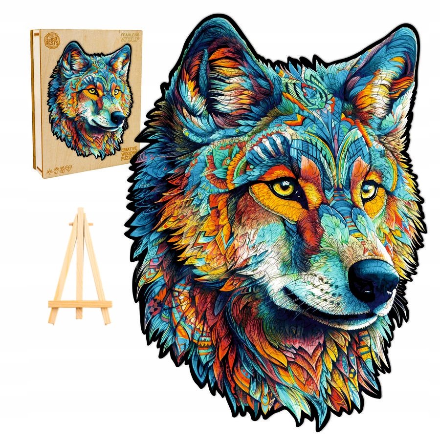 PUZZLE DREWNIANE DLA DOROSŁYCH DUŻE 300 ELEMENTÓW WILK W DREWNIANYM PUDEŁKU