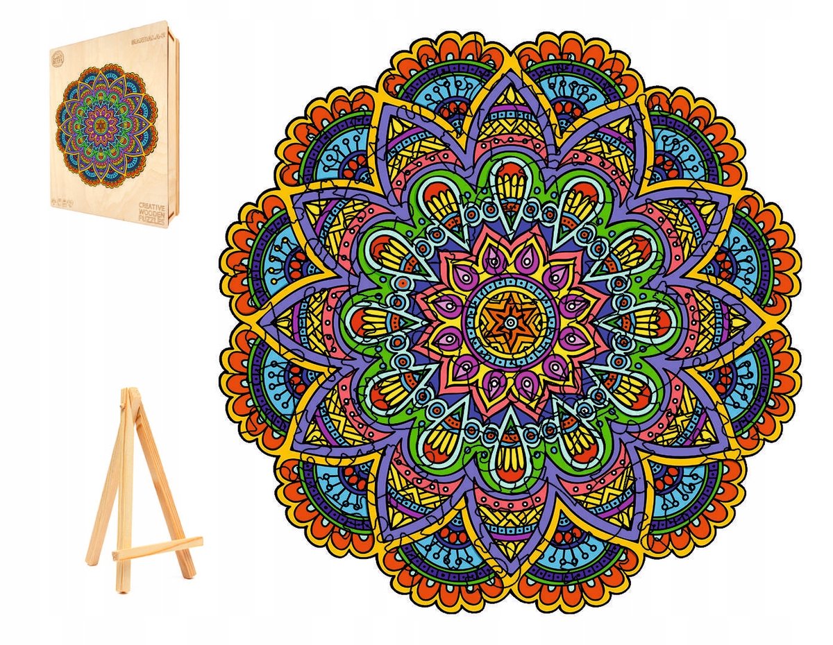 PUZZLE DREWNIANE DUŻE 248 ELEMENTÓW MANDALA W DREWNIANYM PUDEŁKU