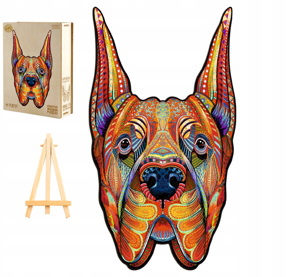 PUZZLE DREWNIANE DLA DOROSŁYCH DUŻE 237 ELEMENTÓW DOG W DREWNIANYM PUDEŁKU