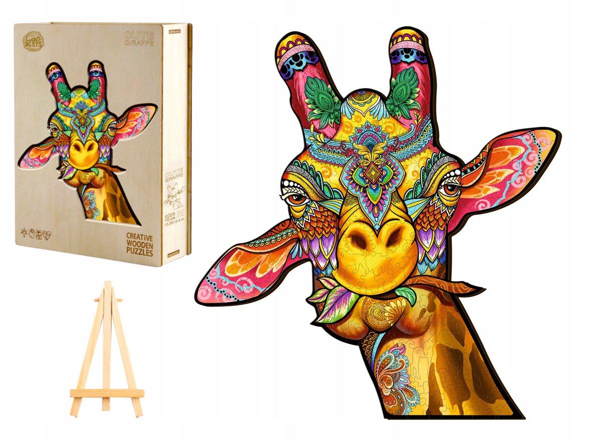 PUZZLE DREWNIANE DLA DOROSŁYCH DUŻE 242 ELEMENTY ŻYRAFA DREWNIANE PUDEŁKO