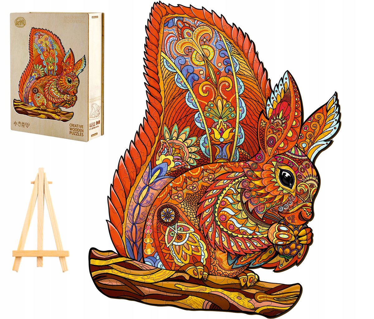 PUZZLE DREWNIANE DUŻE 300 ELEMENTÓW WIEWIÓRKA W DREWNIANYM PUDEŁKU