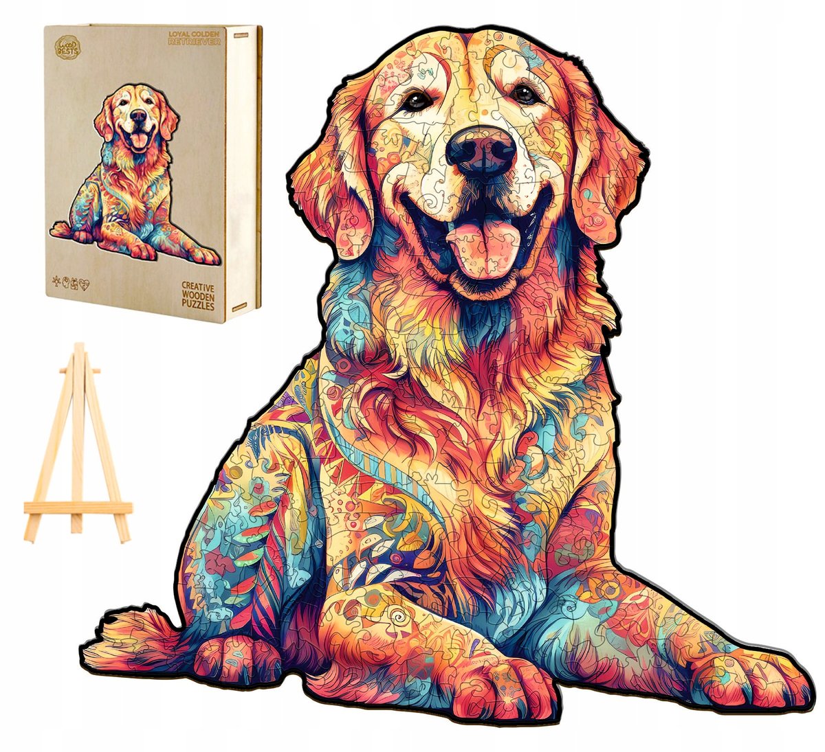 PUZZLE DREWNIANE DUŻE 300 ELEMENTÓW GOLDEN RETRIEVER W DREWNIANYM PUDEŁKU