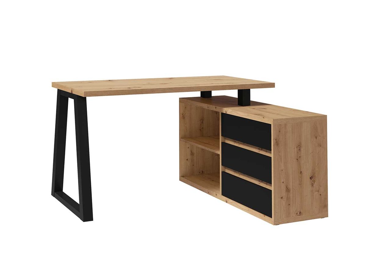 Biurko narożne do pokoju dąb artisan czarny mat