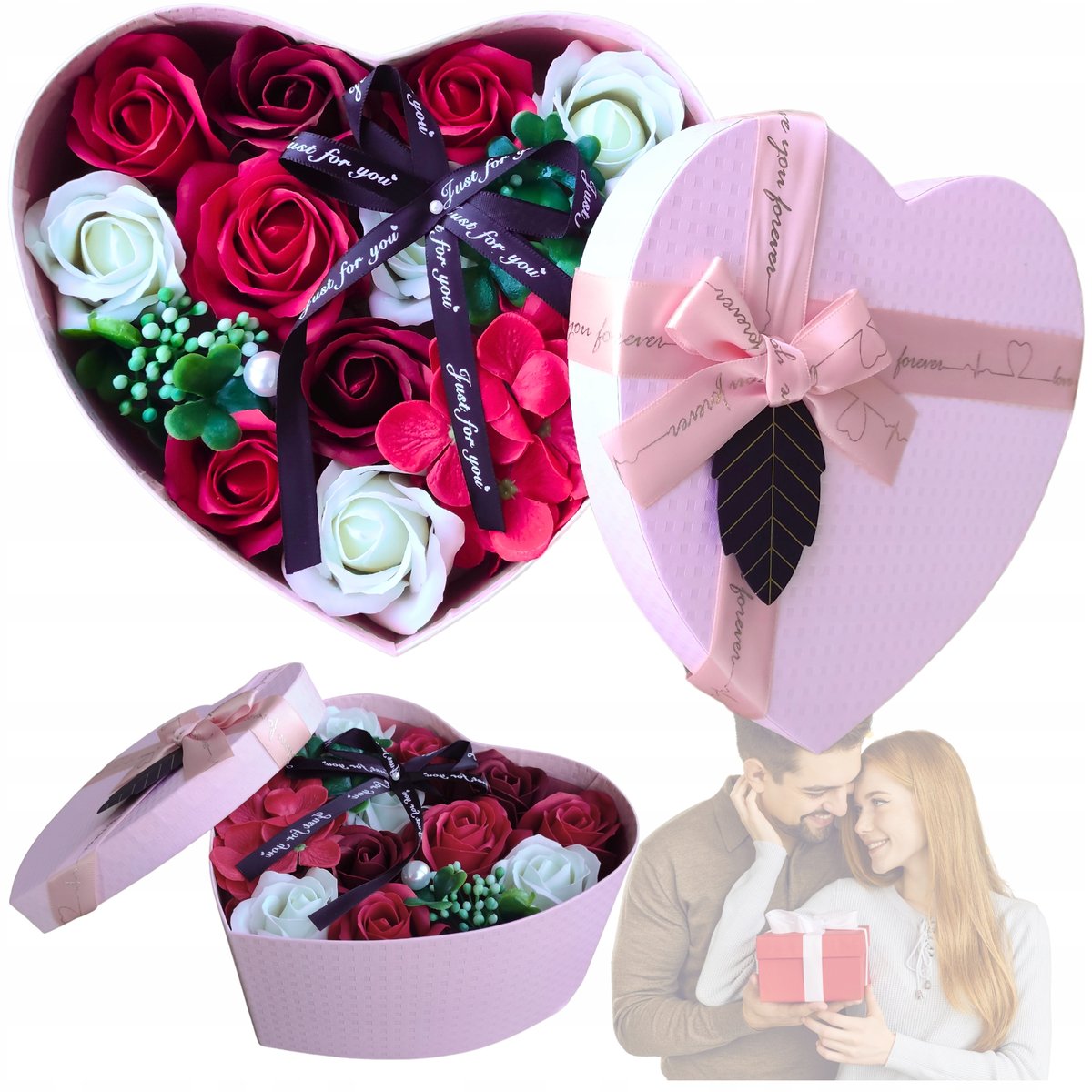 KWIATY MYDLANE W PUDEŁKU SERCE FLOWER BOX BUKIET PREZENT WALENTYNKI