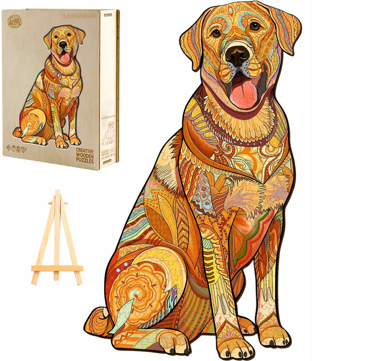 PUZZLE DREWNIANE DLA DOROSŁYCH DUŻE 284 ELEMENTY LABRADOR DREWNIANE PUDEŁKO