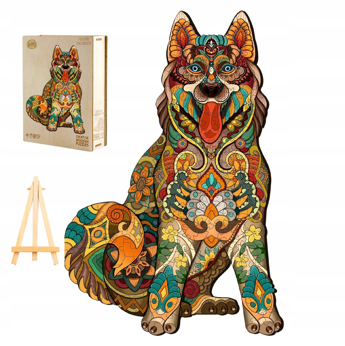 PUZZLE DREWNIANE DLA DOROSŁYCH DUŻE 230 ELEMENTÓW HUSKY DREWNIANE PUDEŁKO