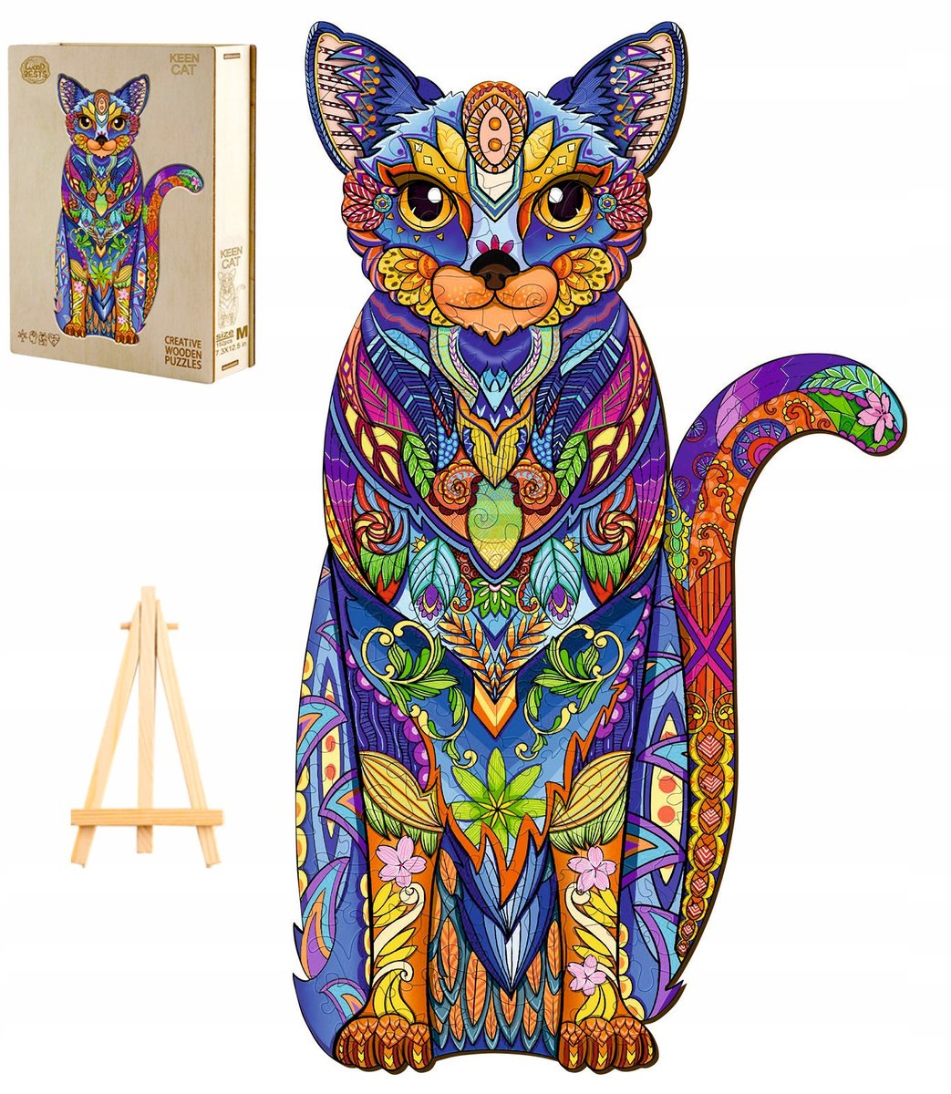 PUZZLE DREWNIANE DLA DOROSŁYCH DUŻE 239 ELEMENTÓW KOT W DREWNIANYM PUDEŁKU