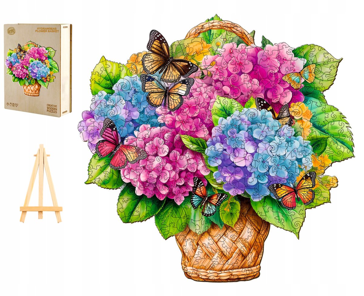 PUZZLE DREWNIANE DUŻE 300 ELEMENTÓW KOSZ KWIATÓW KOLIBER DREWNIANE PUDEŁKO