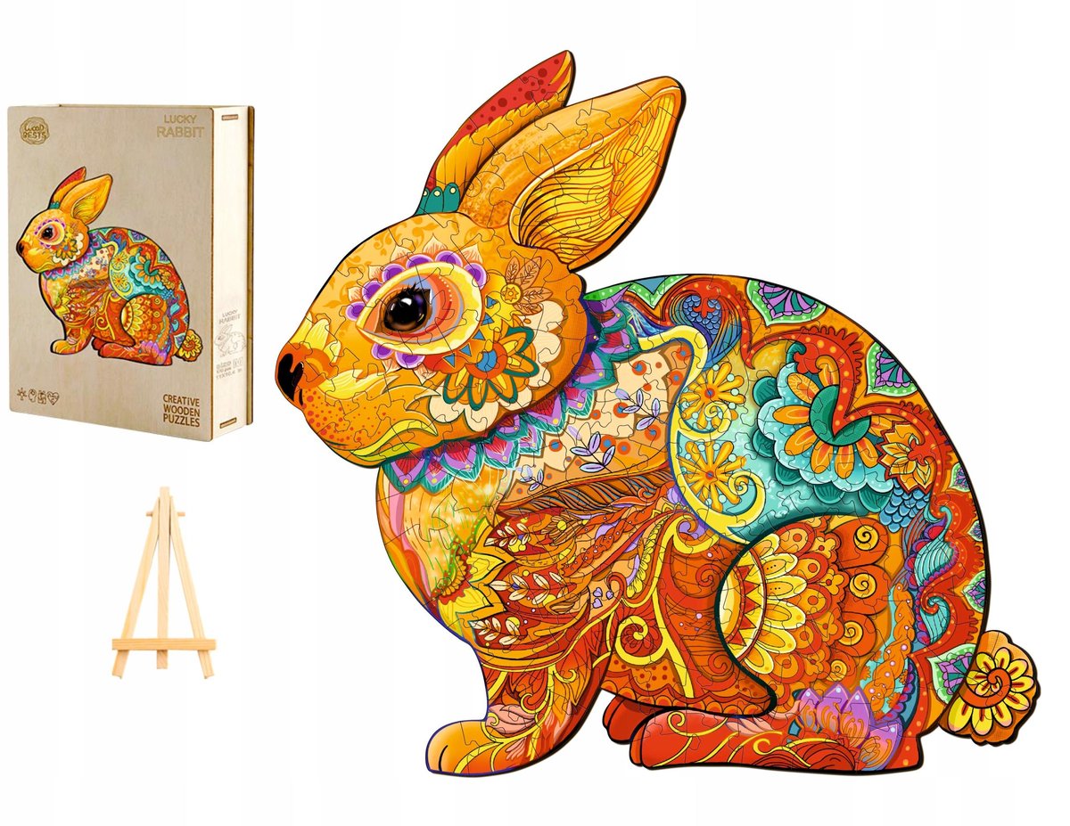 PUZZLE DREWNIANE DLA DOROSŁYCH DUŻE 230 ELEMENTÓW KRÓLIK DREWNIANE PUDEŁKO