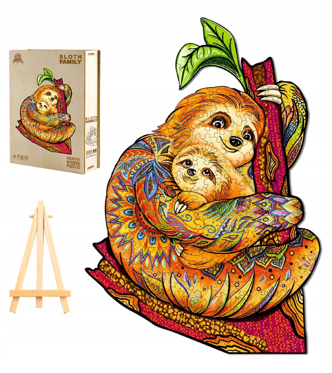 PUZZLE DREWNIANE DLA DOROSŁYCH DUŻE 312 ELEMENTÓW LENIWIEC DREWNIANE PUDEŁK