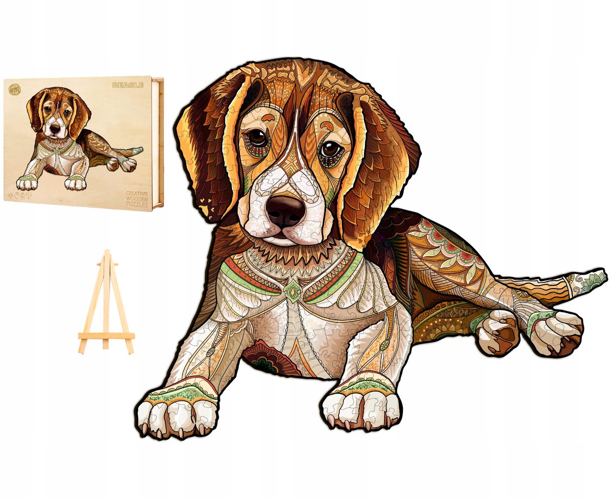 PUZZLE DREWNIANE DLA DOROSŁYCH DUŻE 263 ELEMENTY BEAGLE DREWNIANE PUDEŁKO