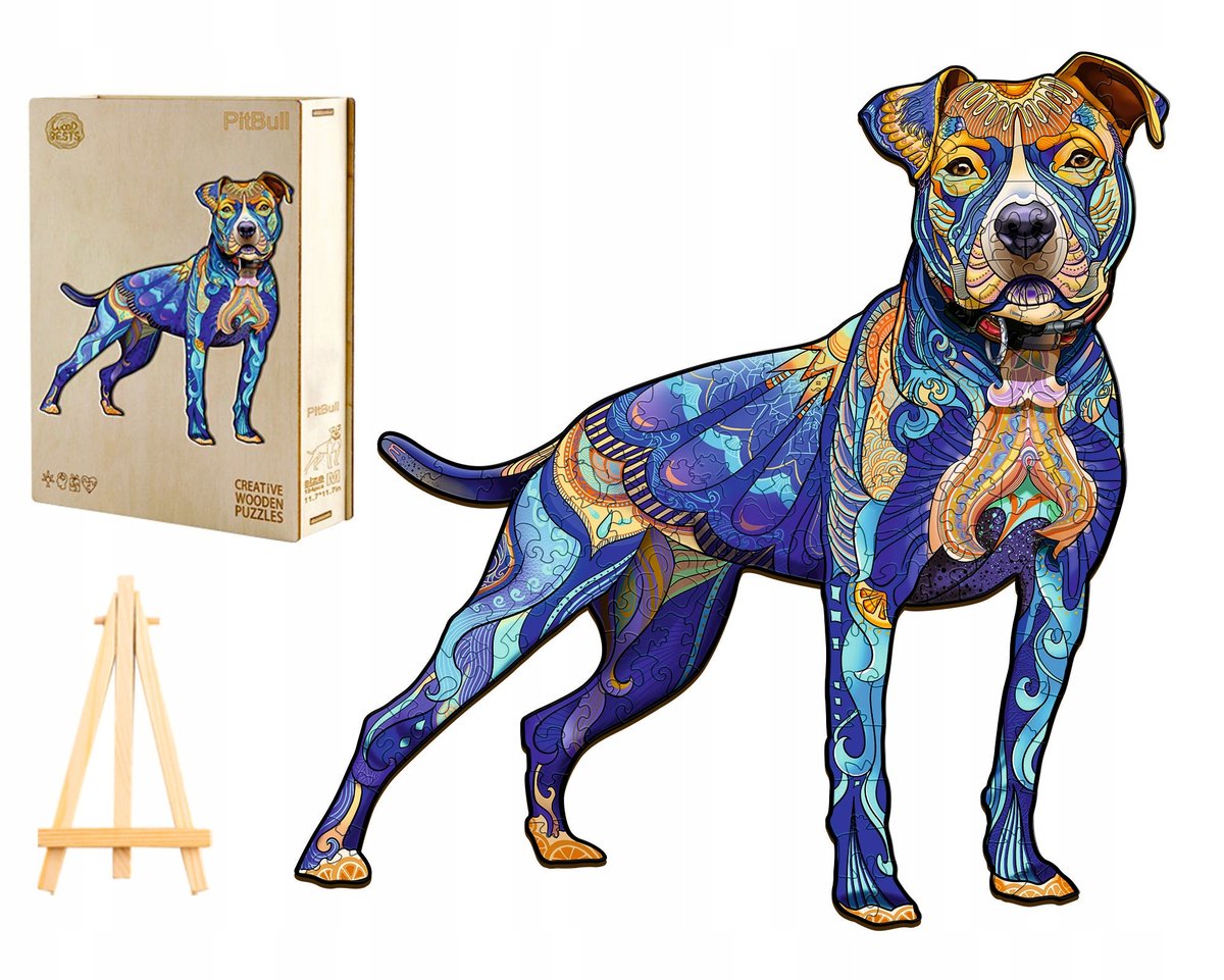 PUZZLE DREWNIANE DLA DOROSŁYCH DUŻE 250 ELEMENTÓW PITBULL DREWNIANE PUDEŁKO