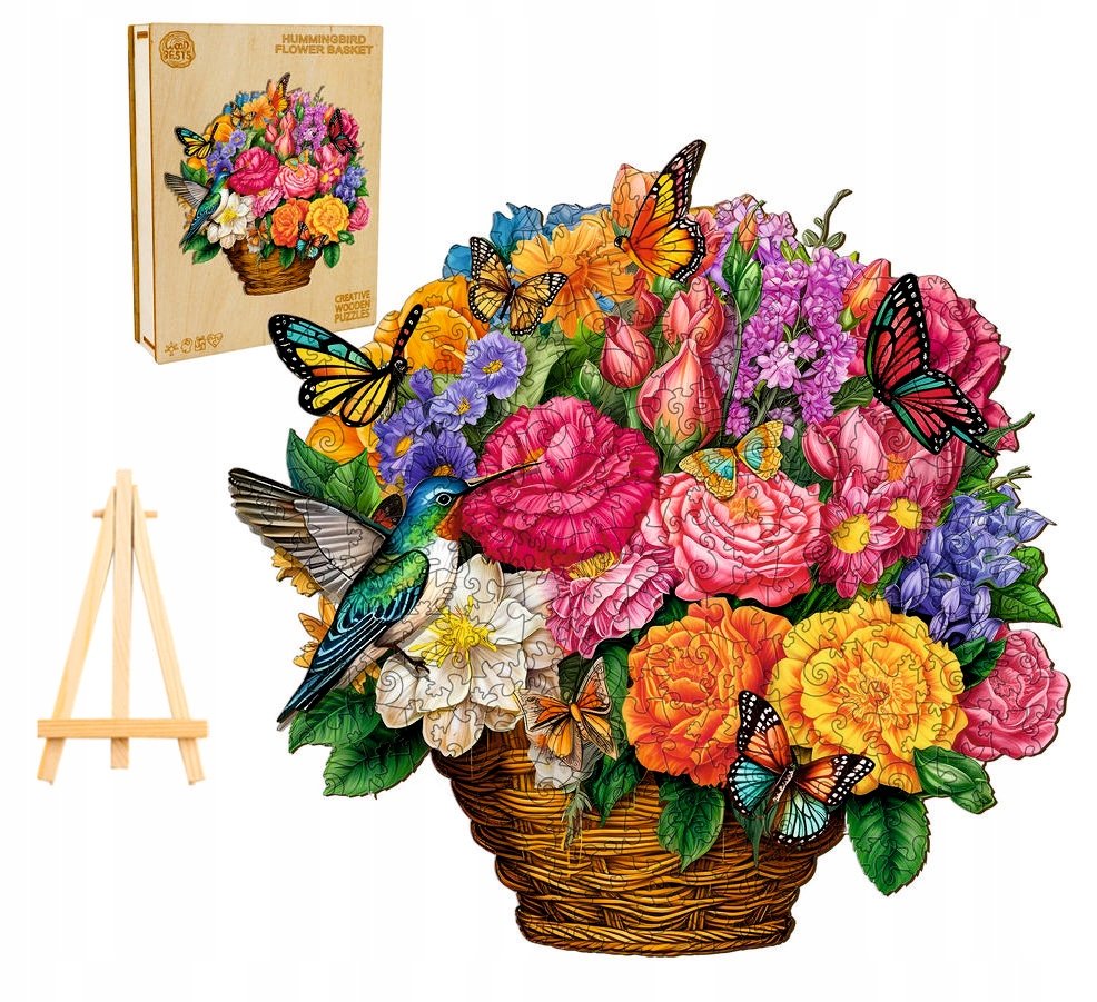 PUZZLE DREWNIANE DUŻE 300 ELEMENTÓW KOSZ KWIATÓW W DREWNIANYM PUDEŁKU