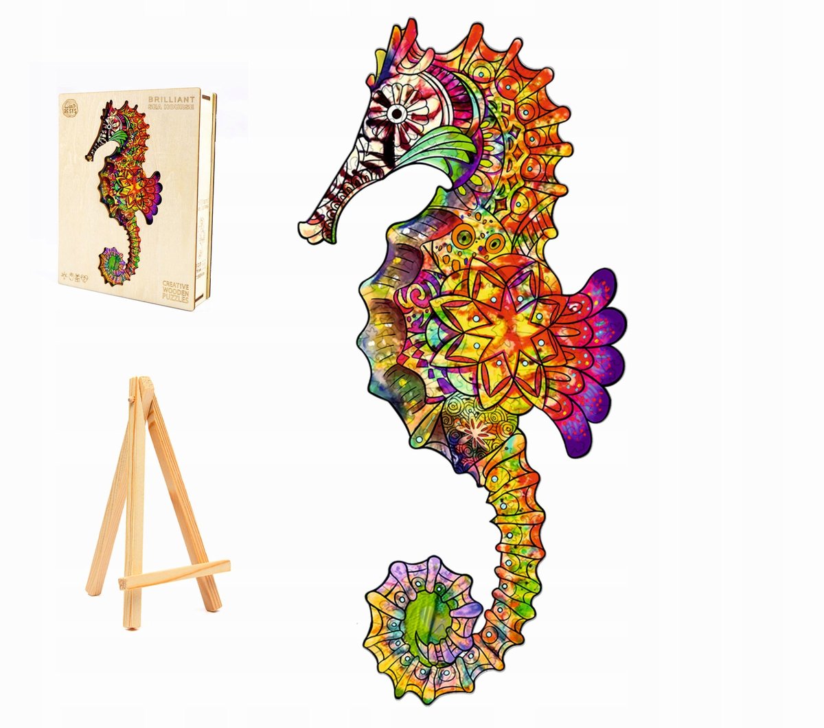 PUZZLE DREWNIANE DUŻE 261 ELEMENTÓW KONIK MORSKI W DREWNIANYM PUDEŁKU
