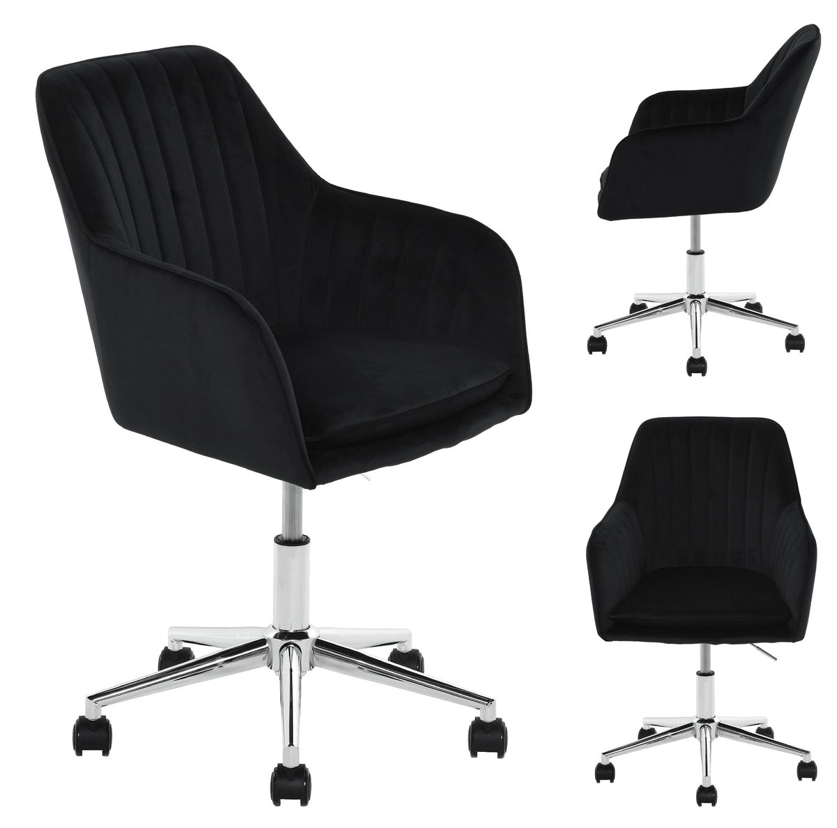 Fotel krzesło obrotowy biurowy welur podstawa chrom czarny
