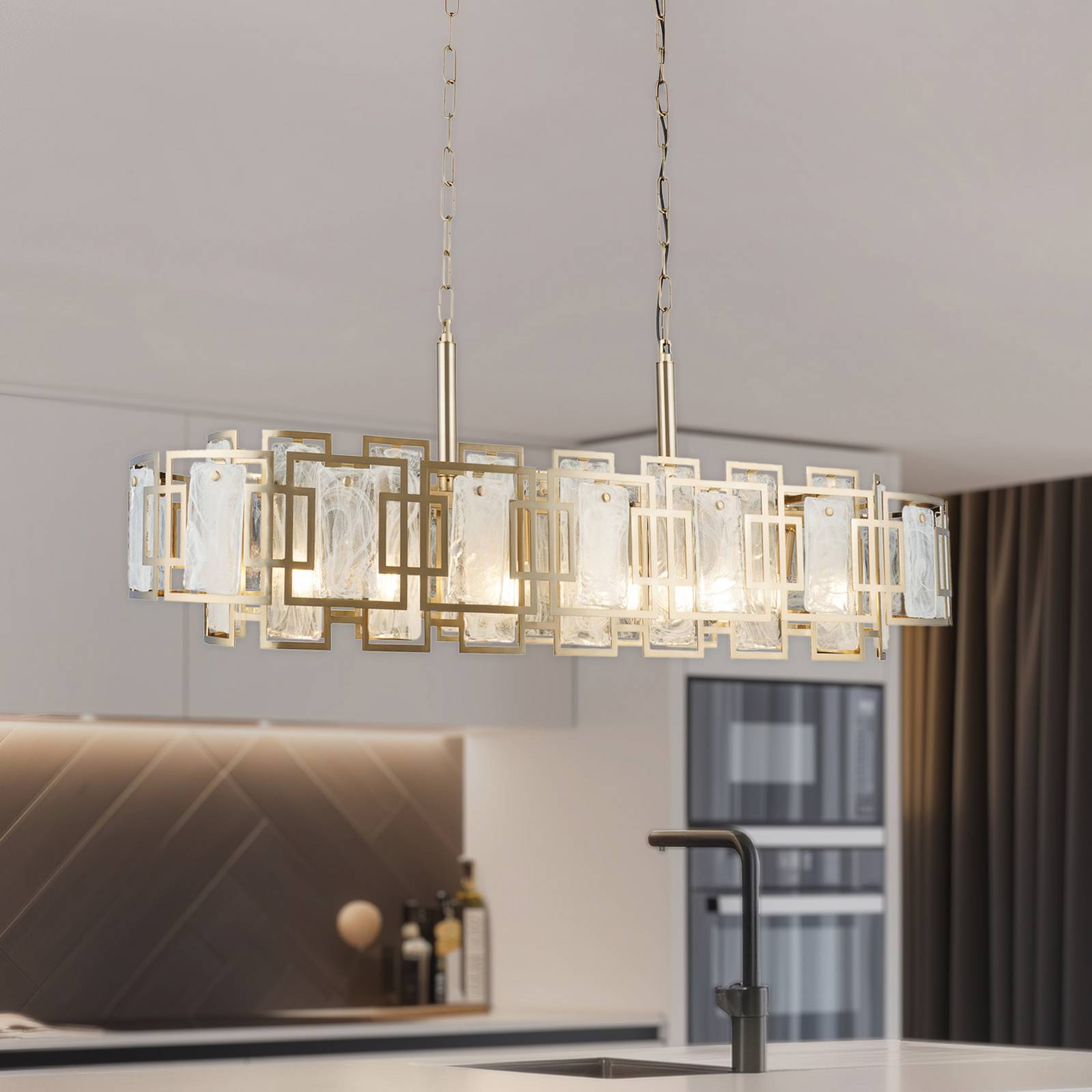 Żyrandol Karmella Lucea, możliwość ściemniania, brązowy / mosiężny, salon / jadalnia, metal