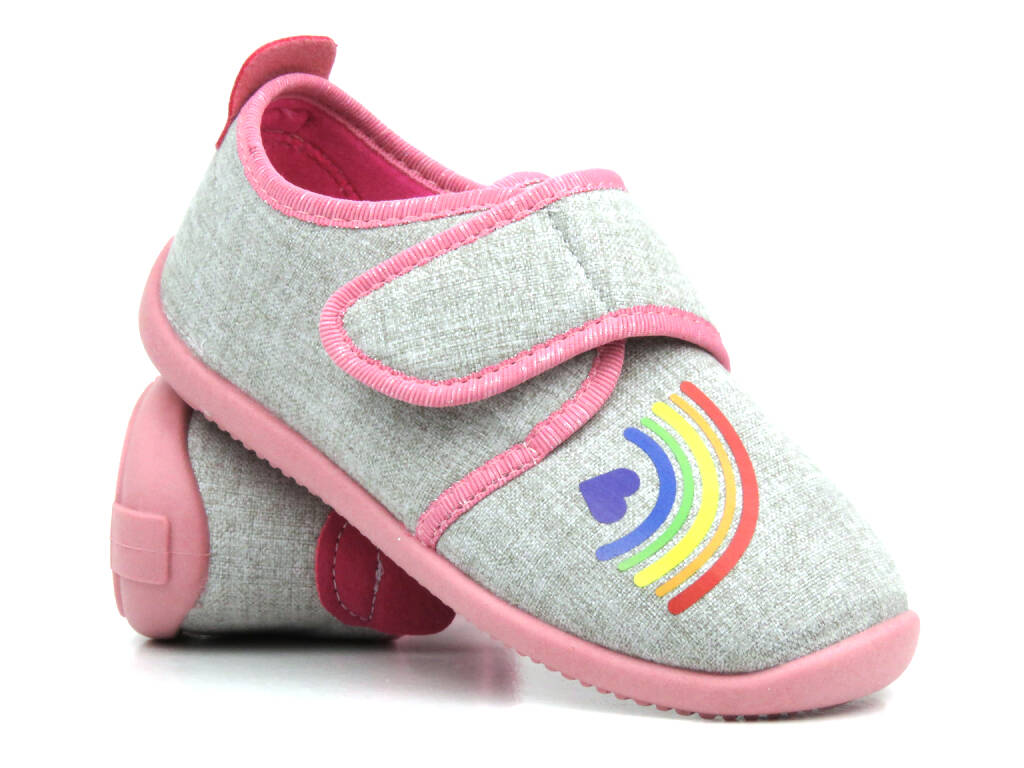 Miękkie kapcie, buty dziecięce z tęczą - BEFADO 902Y020, szare - Befado