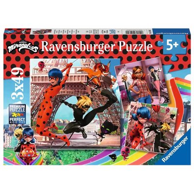 Ravensburger Puzzle 3x49 Miraculum: Biedronka i Czarny Kot -