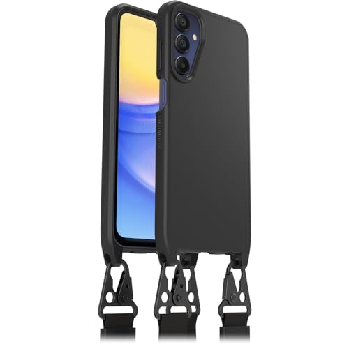 OtterBox React etui ze Smyczą, na Samsung Galaxy A15 / A15 5G, Etui z Regulowanym i Odpinanym Paskiem na Szyje, przetestowane zgodnie ze standardami wojskowymi, Czarne, Bez Opakowania Detalicznego