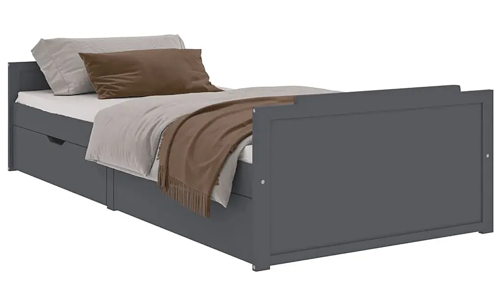 Szare pojedyncze łóżko z szufladami sosnowe 90x200 H3-L08