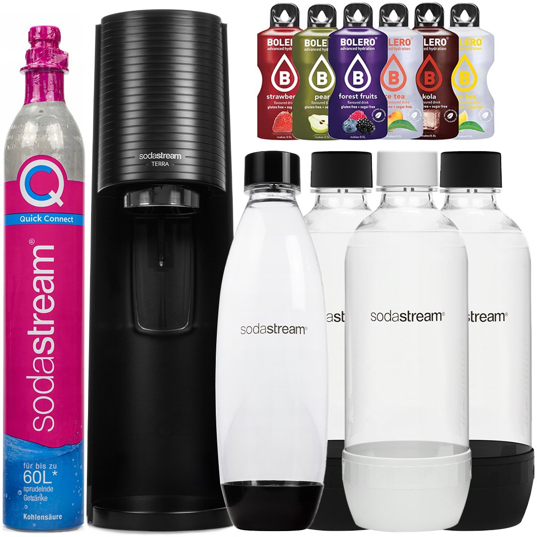 Saturator SodaStream Terra Black jedna butelka + Butelki SodaStream 3x 1L Standard + Bolero