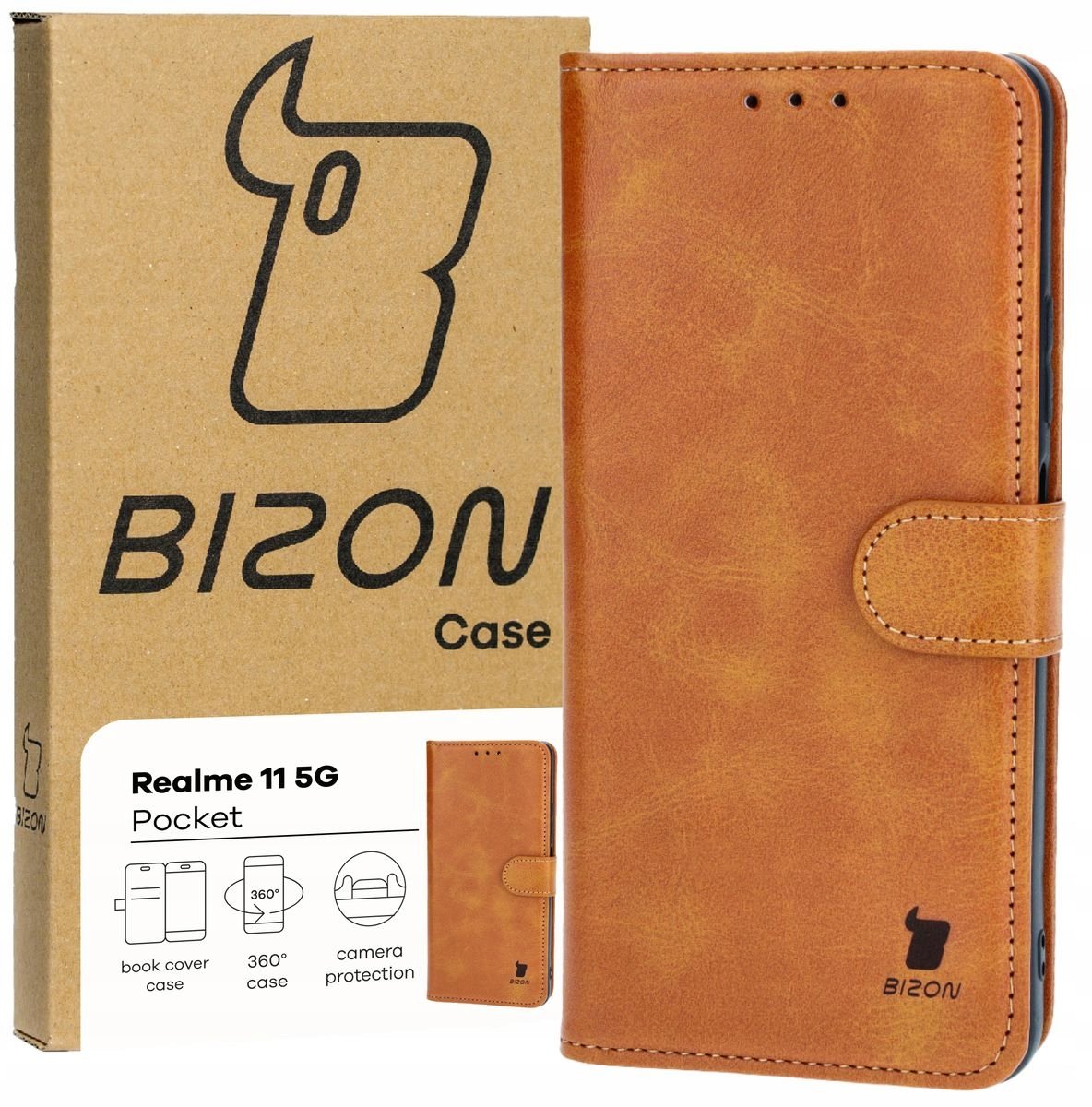 Etui Bizon Case Pocket do Realme 11 5G, brązowe