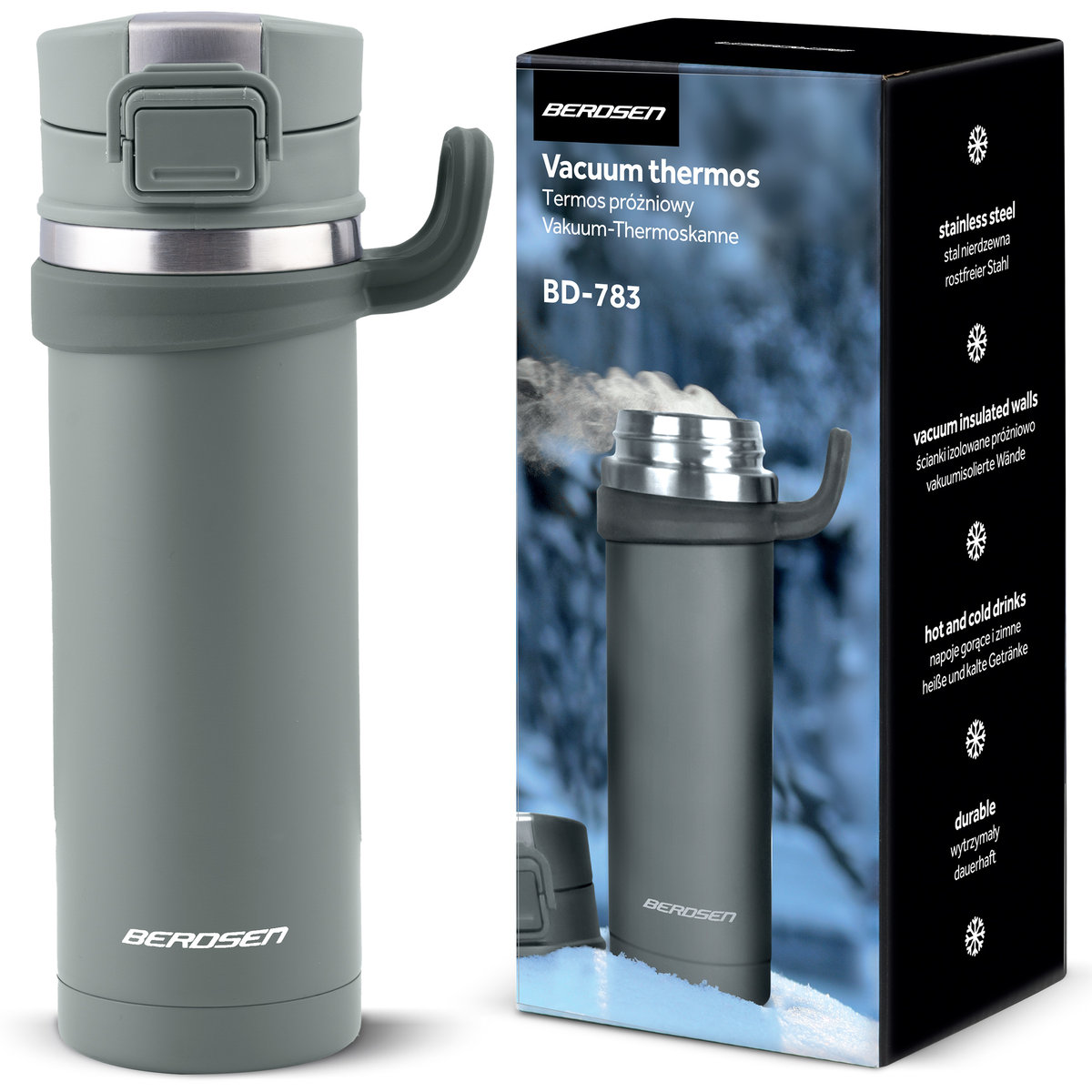 Kubek termiczny termos podróżny na kawę herbatę 450ml Berdsen szary