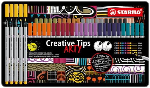 Zestaw długopisów z wieloma końcówkami – STABILO Creative Tips – ARTY – puszka 50 sztuk – URBAN – różne kolory