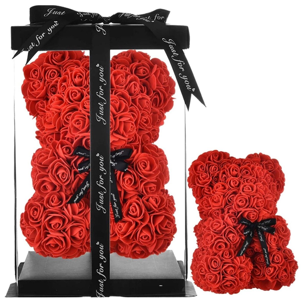 Różany MIŚ Róża Walentynka CZERWONY Płatki RÓŻ 25 cm ozdoba PREZENT dla NIEJ