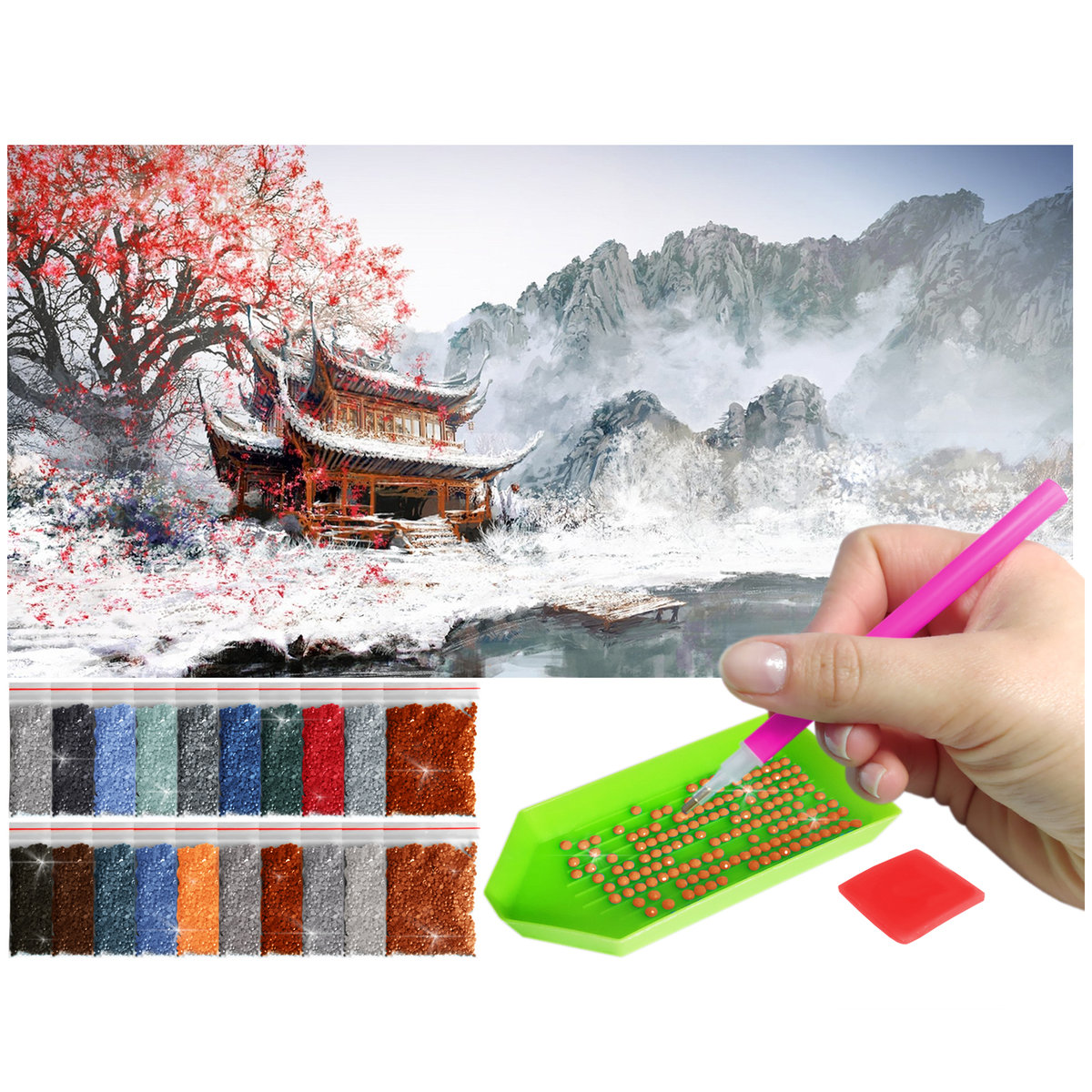 Haft Diamentowy ARTULIO, Obraz DIY 5D, Diamond Painting, Mozaika Diamentowa 40X80cm (Zimowy krajobraz gór) + Zestaw Akcesoriów