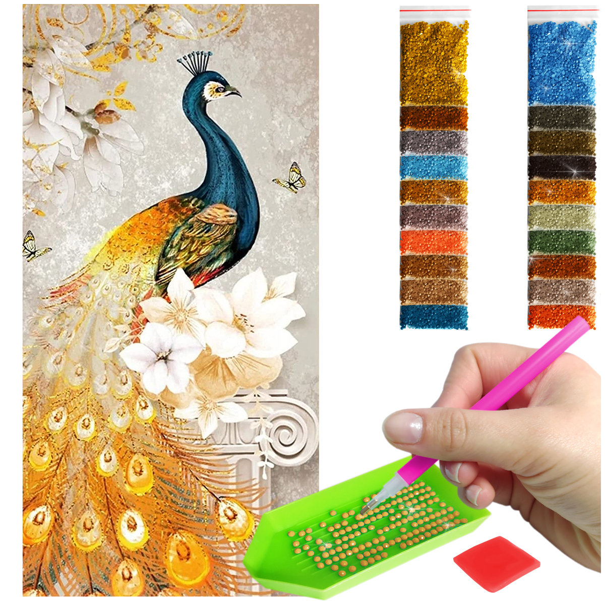Haft Diamentowy ARTULIO, Obraz DIY 5D, Diamond Painting, Mozaika Diamentowa 40X80cm (Abstrakcyjny paw) + Zestaw Akcesoriów