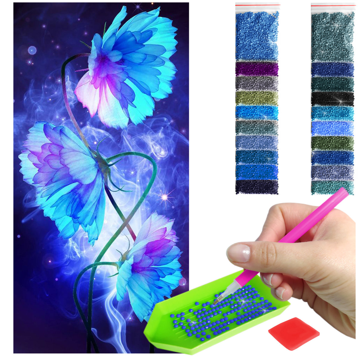 Haft Diamentowy ARTULIO, Obraz DIY 5D, Diamond Painting, Mozaika Diamentowa 40X80cm (Abstrakcyjne kwiaty) + Zestaw Akcesoriów