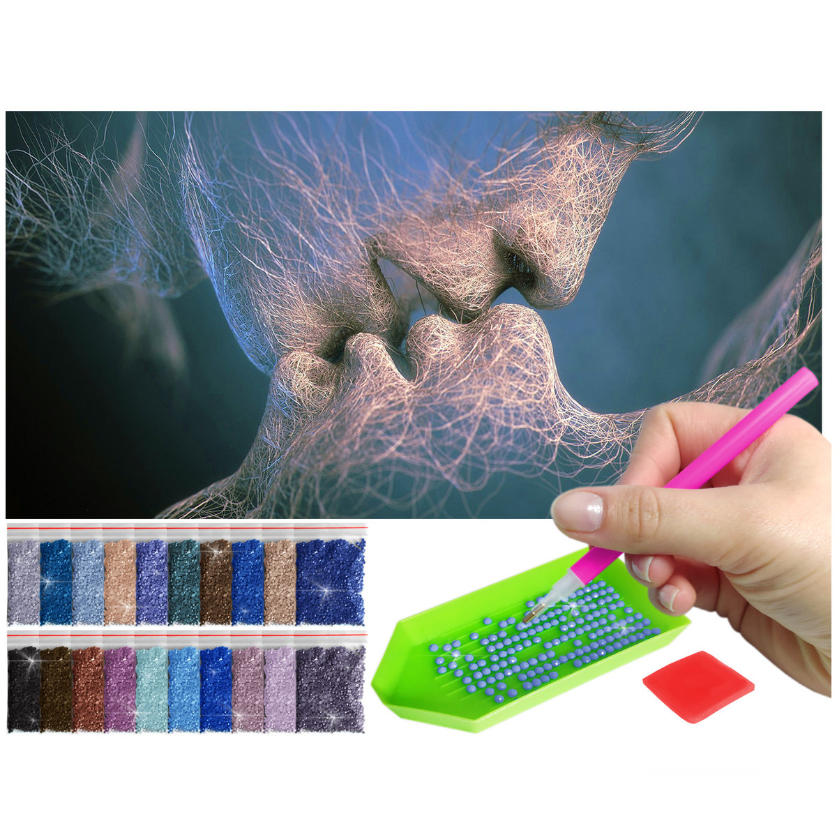 Haft Diamentowy ARTULIO, Obraz DIY 5D, Diamond Painting, Mozaika Diamentowa 40X80cm (Abstrakcyjny pocałunek) + Zestaw Akcesoriów