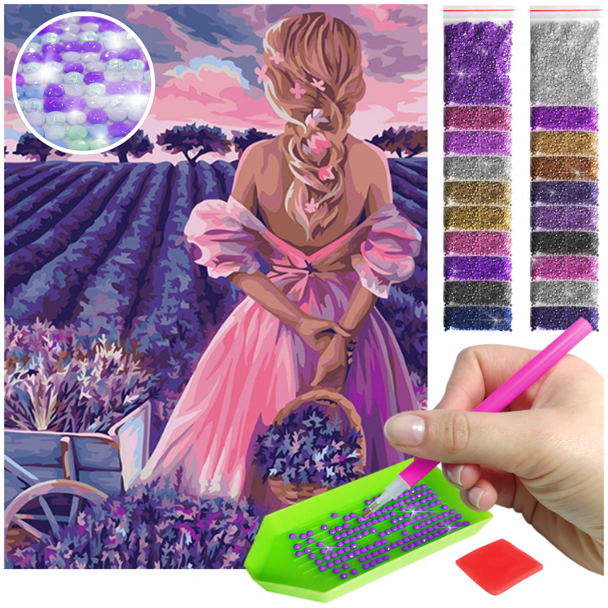 Haft Diamentowy ARTULIO, Obraz DIY 5D, Diamond Painting, Mozaika Diamentowa 30X40cm (Kobieta na polu kwiatów) + Zestaw Akcesoriów