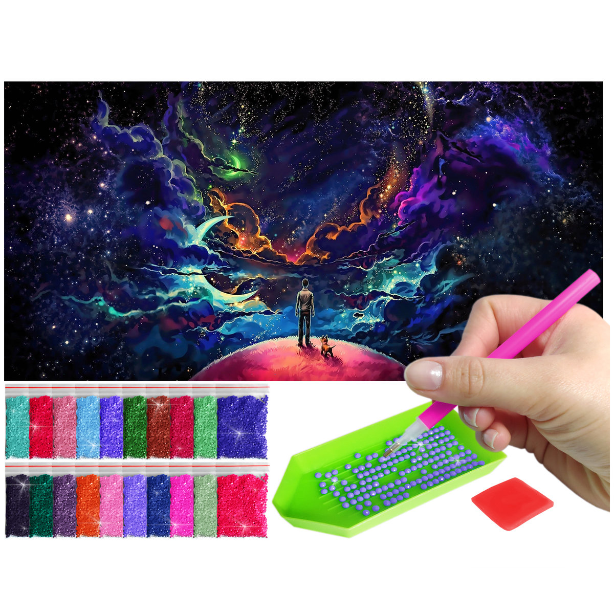 Haft Diamentowy ARTULIO, Obraz DIY 5D, Diamond Painting, Mozaika Diamentowa 40X80cm (Panorama barwnego kosmosu) + Zestaw Akcesoriów