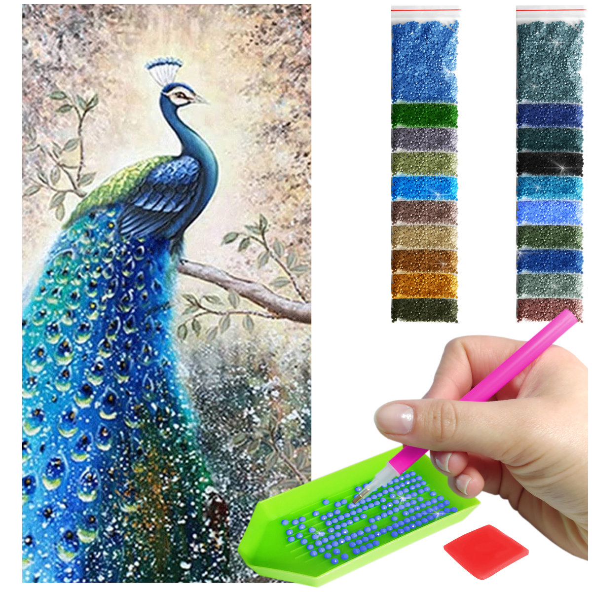 Haft Diamentowy ARTULIO, Obraz DIY 5D, Diamond Painting, Mozaika Diamentowa 40X60cm (Niebieski paw) + Zestaw Akcesoriów