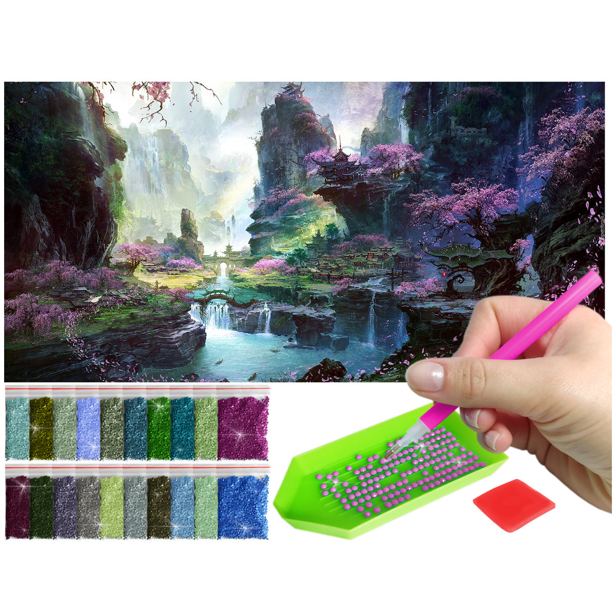 Haft Diamentowy ARTULIO, Obraz DIY 5D, Diamond Painting, Mozaika Diamentowa 40X80cm (Panorama magicznej doliny) + Zestaw Akcesoriów