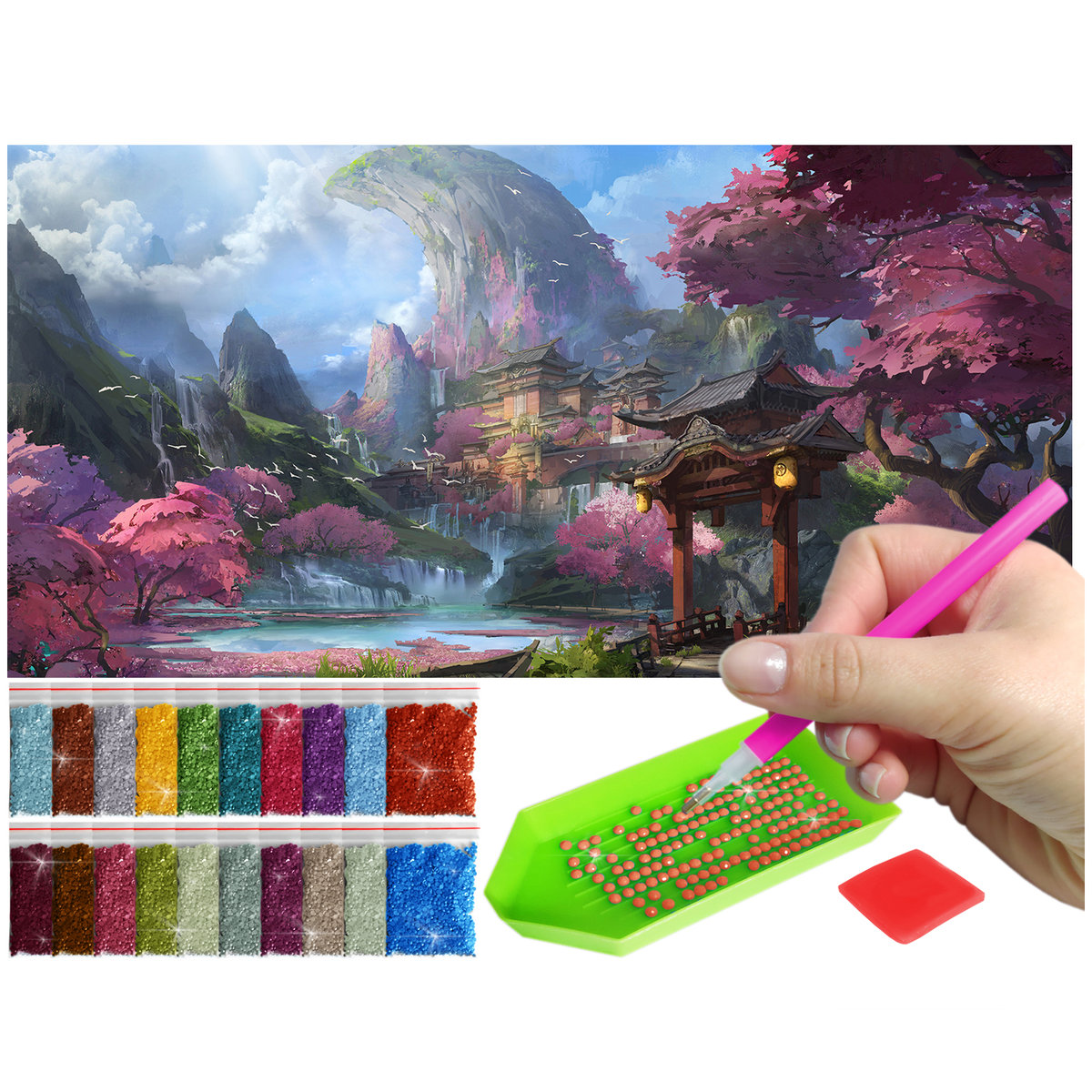 Haft Diamentowy ARTULIO, Obraz DIY 5D, Diamond Painting, Mozaika Diamentowa 40X80cm (Panorama Azjatyckiego Miasta) + Zestaw Akcesoriów