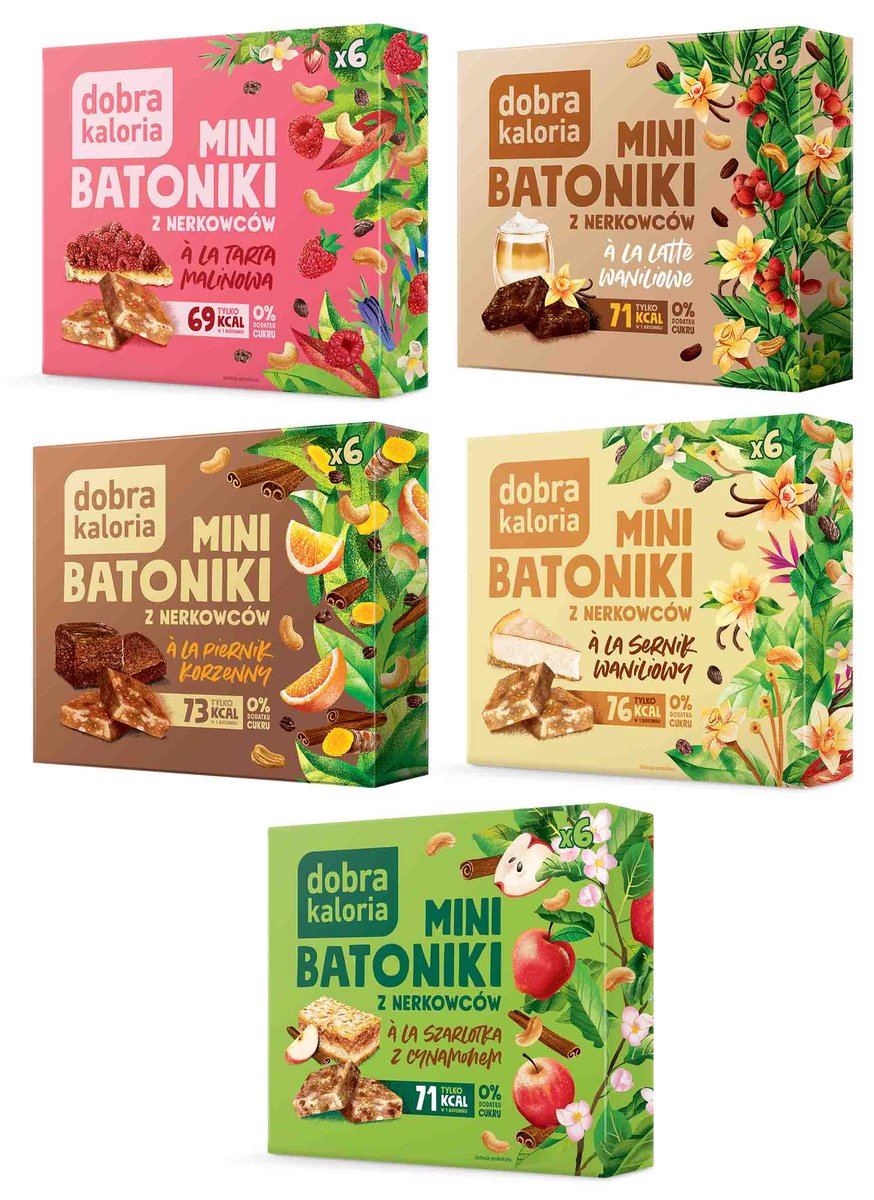 Dobra Kaloria Zestaw Mini Batoników Bez Cukru Zdrowe Batony Mix Smaku 5szt