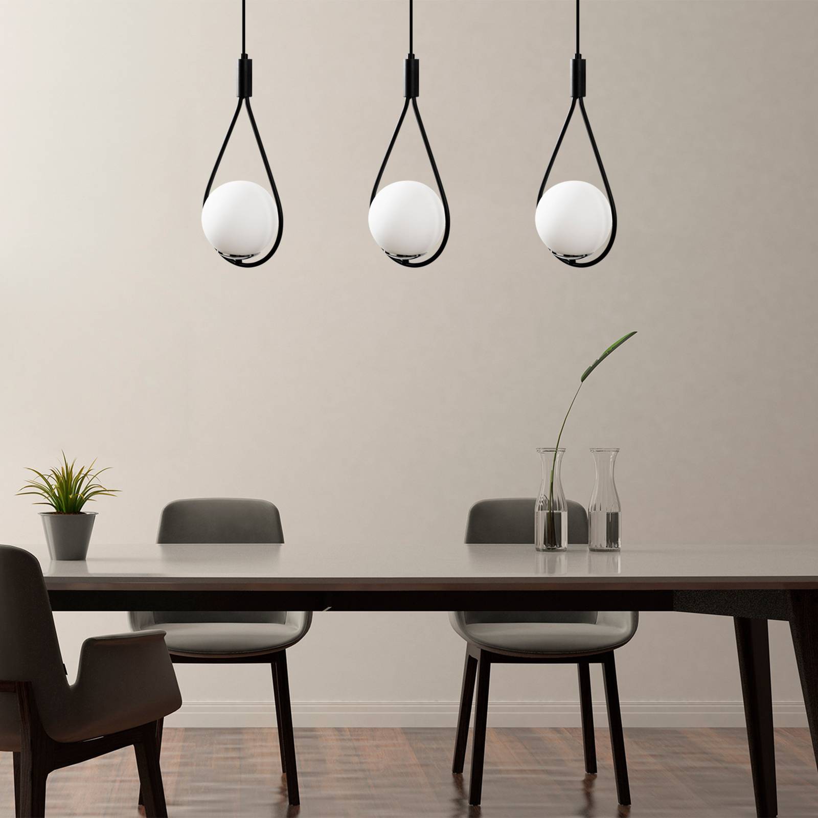 Opviq Lampa wisząca Mudoni MR-939 3-punktowa liniowa czarna/opal szkło