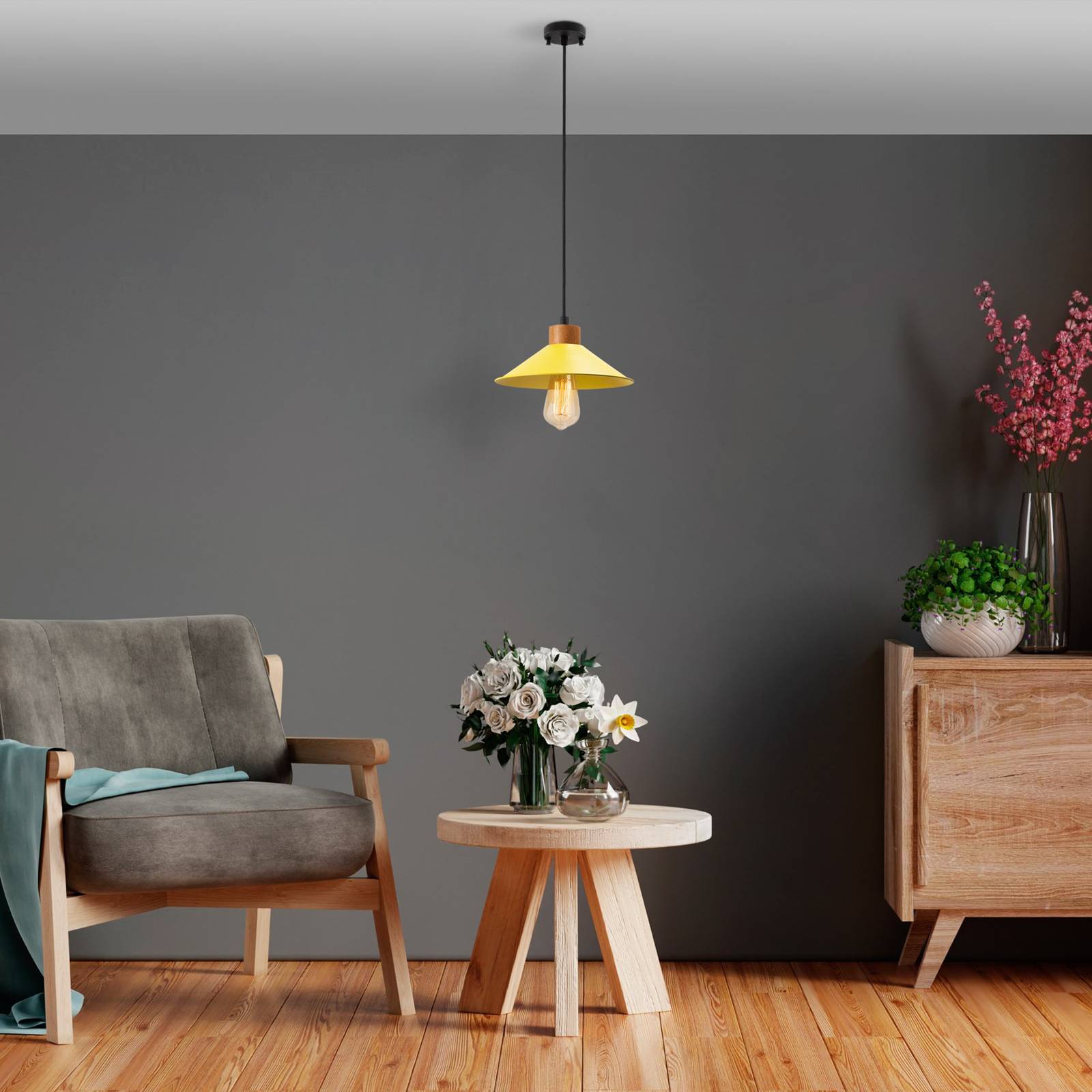 Opviq Żyrandol GMN-00004 1-pkt. drewniany detal żółty