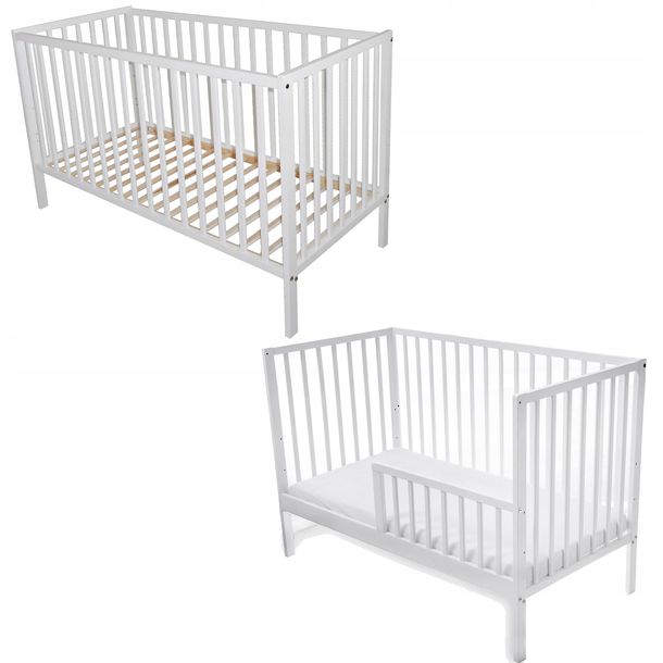﻿Łóżeczko MAGDA + BARIERKA TAPCZANIK 120/60 białe SOFA dla dziecka
