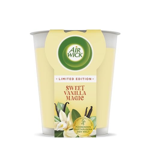 Air Wick Świeca zapachowa XL w słoiku – zapach: Sweet Vanilla Magic – czas palenia do 40 godzin – zawiera naturalne olejki eteryczne – świeca zapachowa 220 g