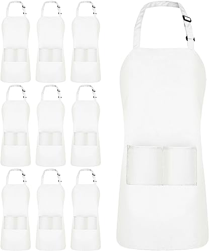 Utopia Kitchen Regulowany fartuch na szelkach (10-pak) szef kuchni kuchnia mężczyźni kobiety kelnerka fartuch do pracy z kieszeniami, biały, 10 sztuk