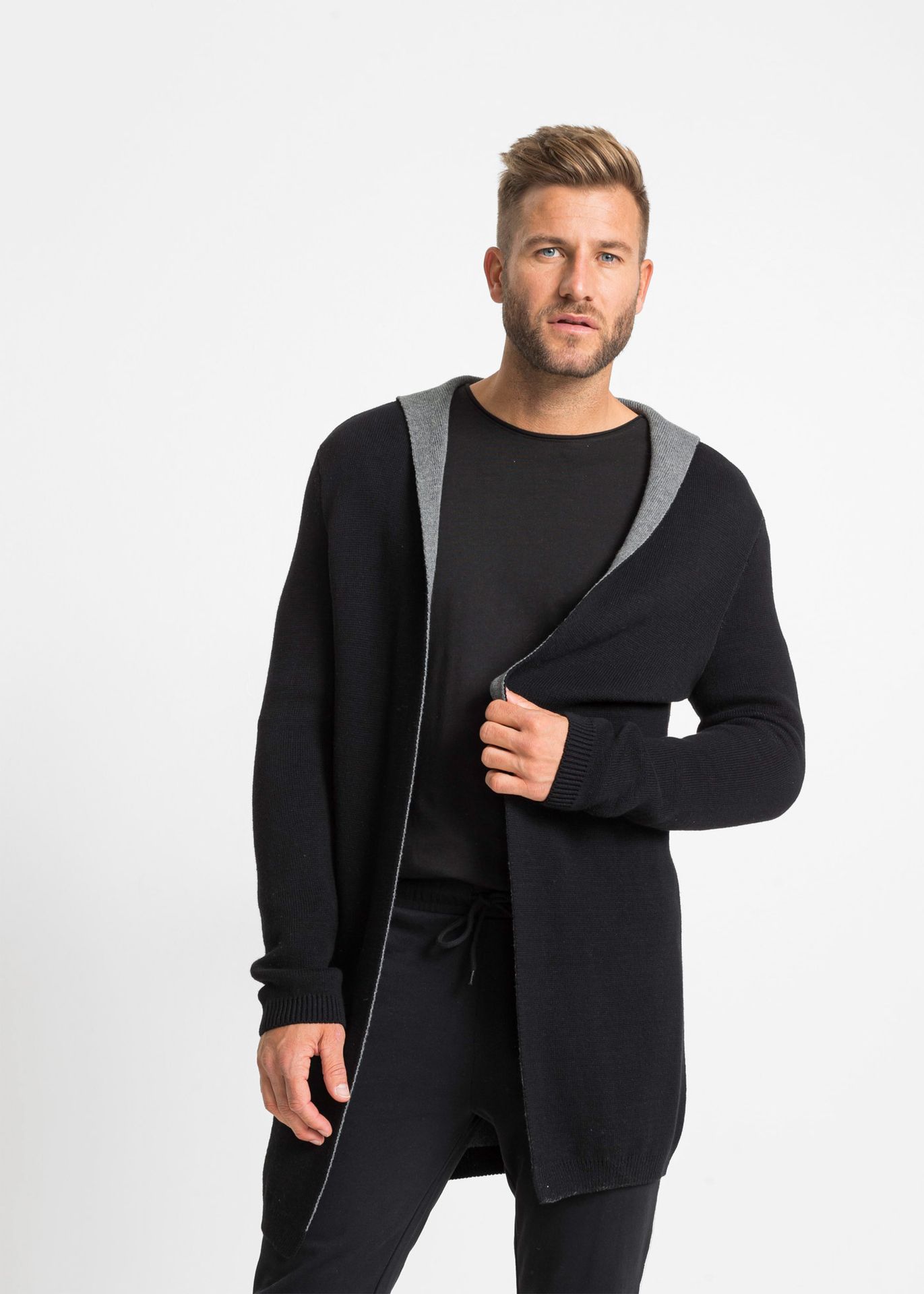 Sweter bez zapięcia z kapturem - bonprix
