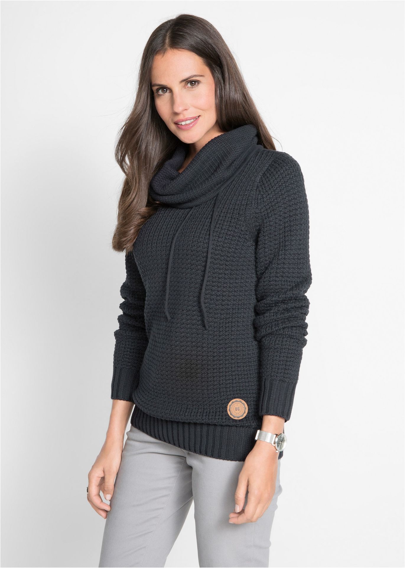 Sweter z golfem z troczkami - bonprix