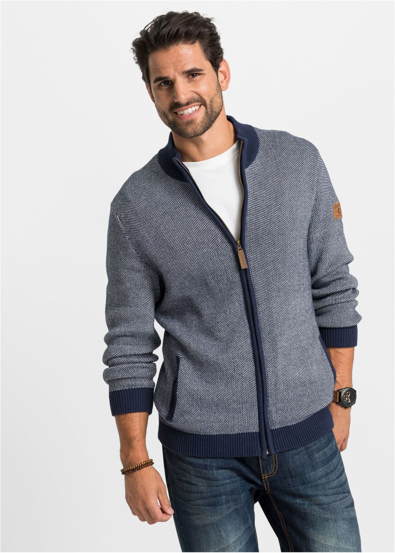 Sweter rozpinany ze stójką - bonprix