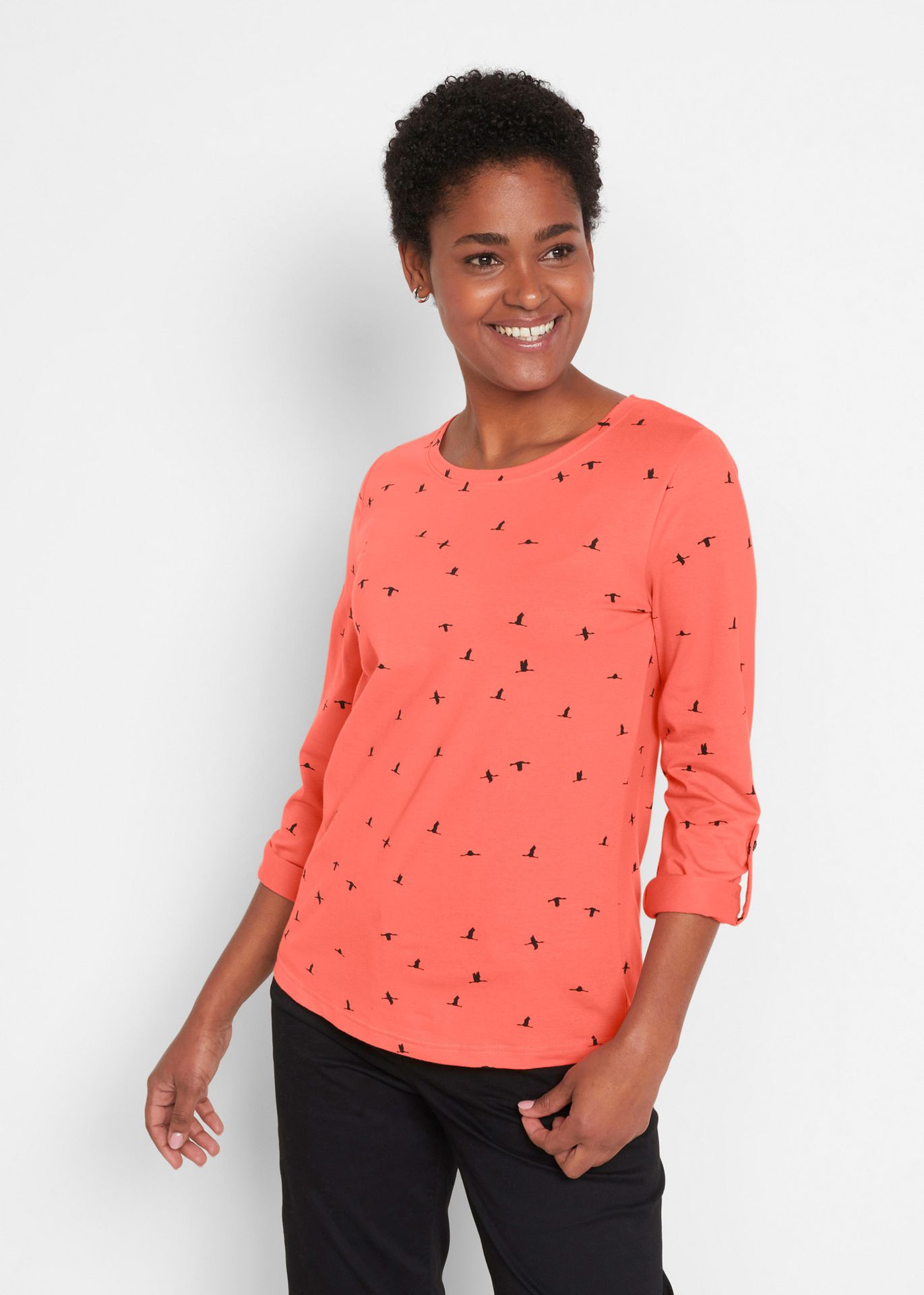 Shirt z długim rękawem i nadrukiem - bonprix